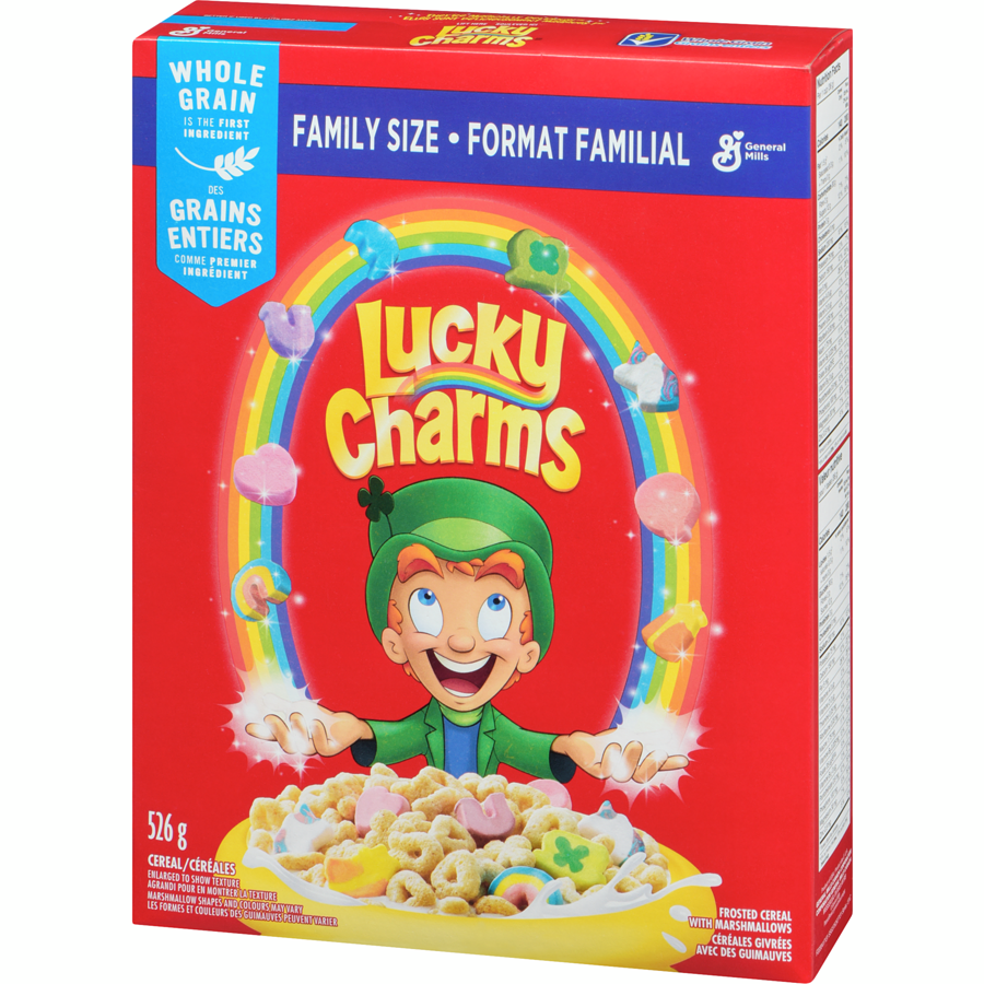 General Mills - Lucky Charms Breakfast Cereal with Marshmallows, Family Size, Whole Grains - 526 g - Canadian Distribution