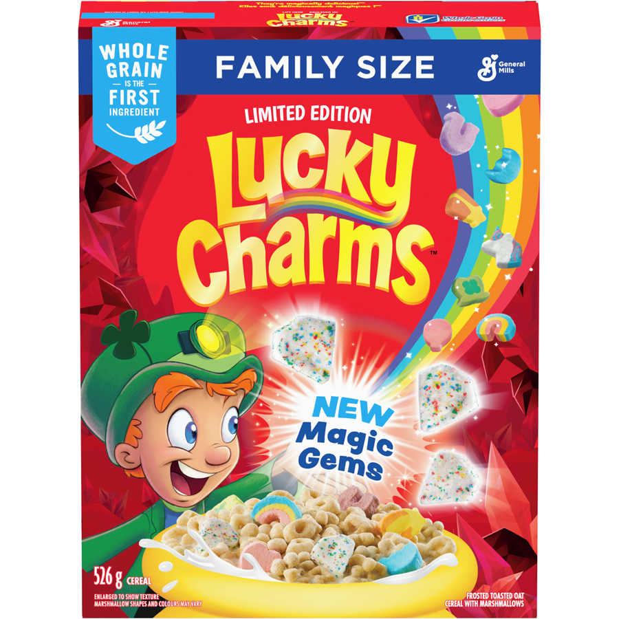 General Mills - Lucky Charms Breakfast Cereal with Marshmallows, Family Size, Whole Grains - 526 g - Canadian Distribution