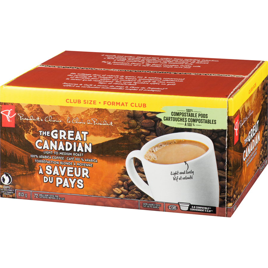 President's Choice - The Great Canadian Light to Medium Roast Single Serve Coffee Pods - 72 each - Canadian Distribution