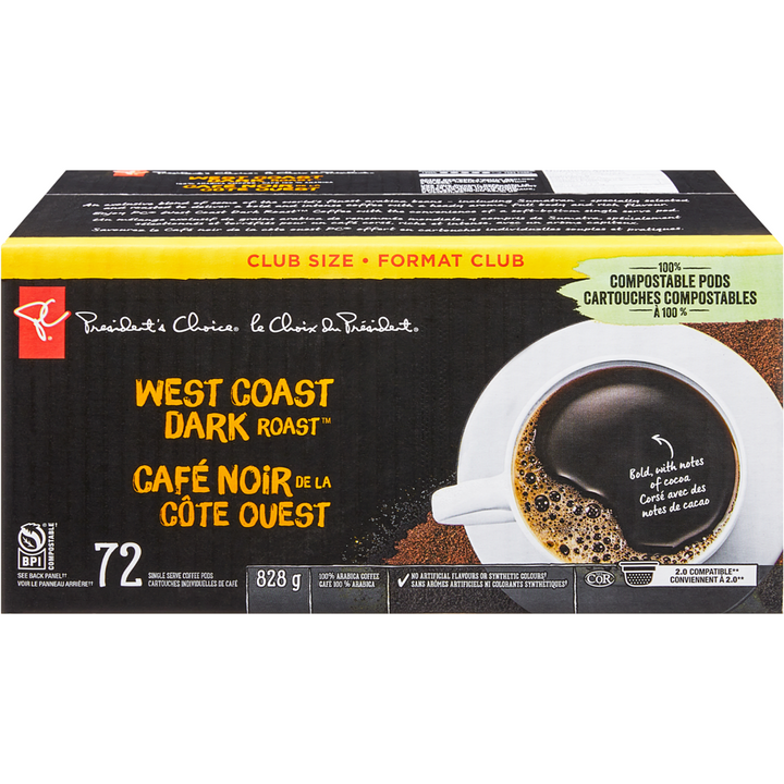 President's Choice - Gourmet West Coast Dark Roast Single Serve Coffee Pods - 72 each - Canadian Distribution