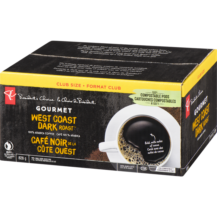 President's Choice - Gourmet West Coast Dark Roast Single Serve Coffee Pods - 72 each - Canadian Distribution