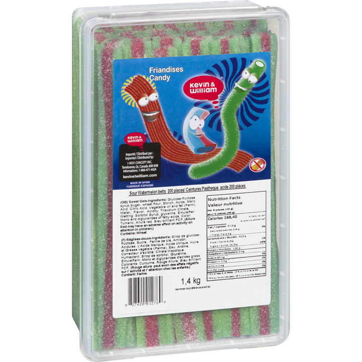 Kevin William - Kevin & William Candy Sour Watermelon Belts 200 Pieces - 1.4 kg - Canadian Distribution