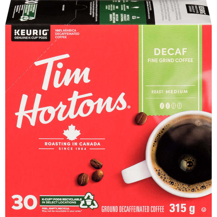 Tim Hortons - Decafe K-Cup Coffee Pods - 30 each - Canadian Distribution