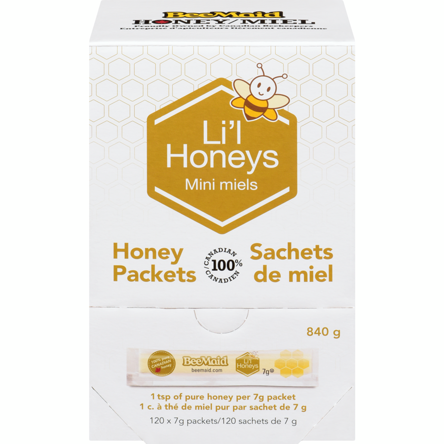 Beemaid - Li'L Honeys Honey 100% Pure Canadian 120 X 7 G - 840 g - Canadian Distribution