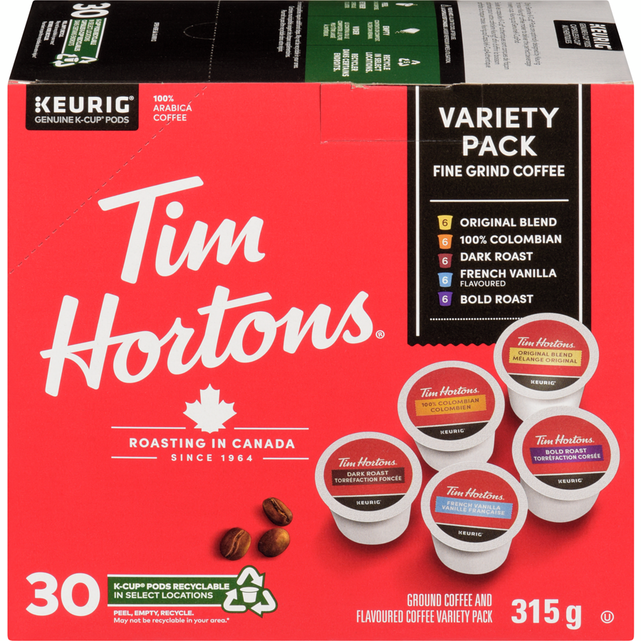 Tim Hortons - Variety Pack K-Cup Coffee Pods - 30 each - Canadian Distribution