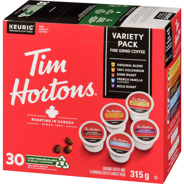 Tim Hortons - Variety Pack K-Cup Coffee Pods - 30 each - Canadian Distribution