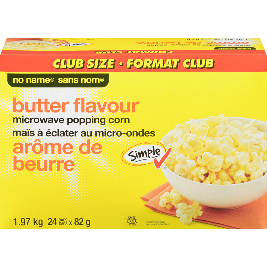 No Name - Microwave Butter Flavour Popcorn - Case - 24 x 1980 g - Canadian Distribution