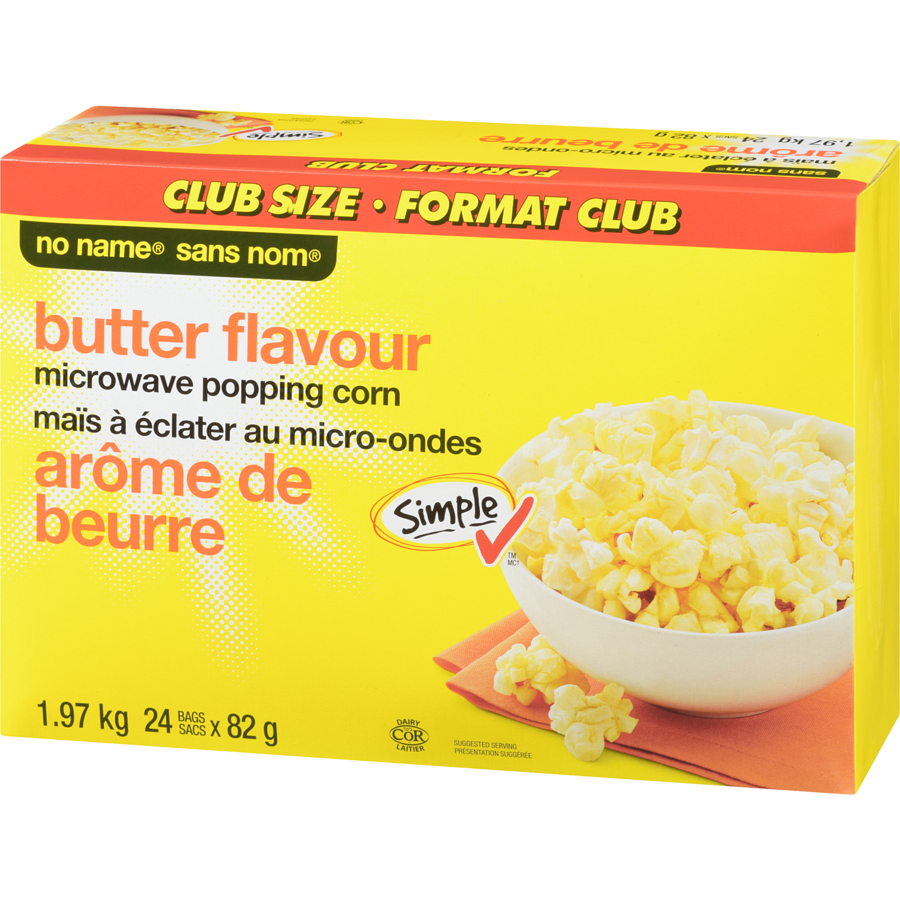 No Name - Microwave Butter Flavour Popcorn - Case - 24 x 1980 g - Canadian Distribution