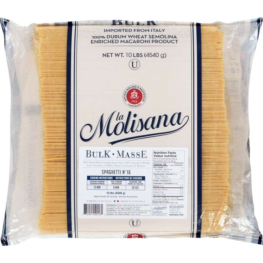 Molisana - 100% Durum Wheat Semolina Pasta Spaghetti N°16 - 4540 g - Canadian Distribution