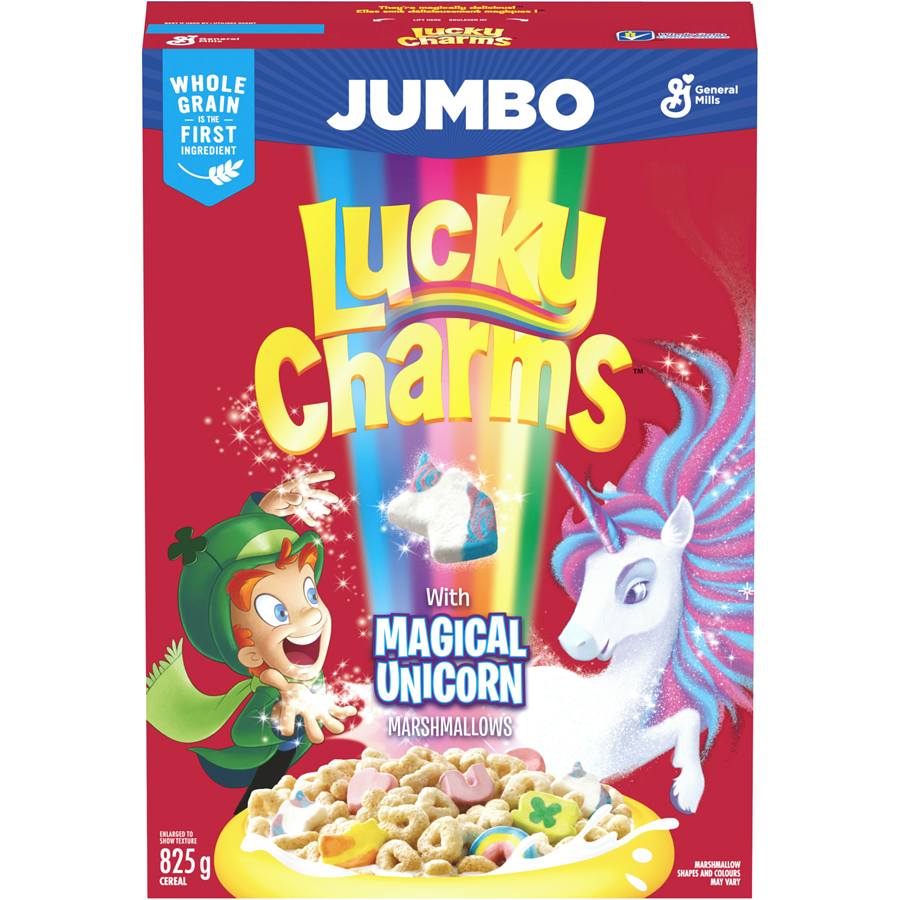 General Mills - Lucky Charms Breakfast Cereal with Marshmallows, Jumbo Size, Whole Grains - 825 g - Canadian Distribution