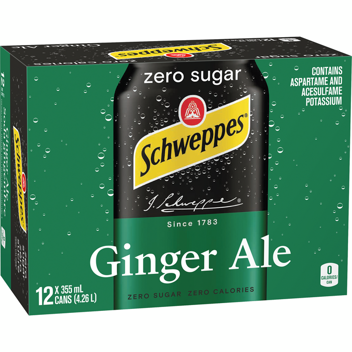 Schweppes - Ginger Ale Zero Sugar - Case - 12 x 355 ml - Canadian Distribution