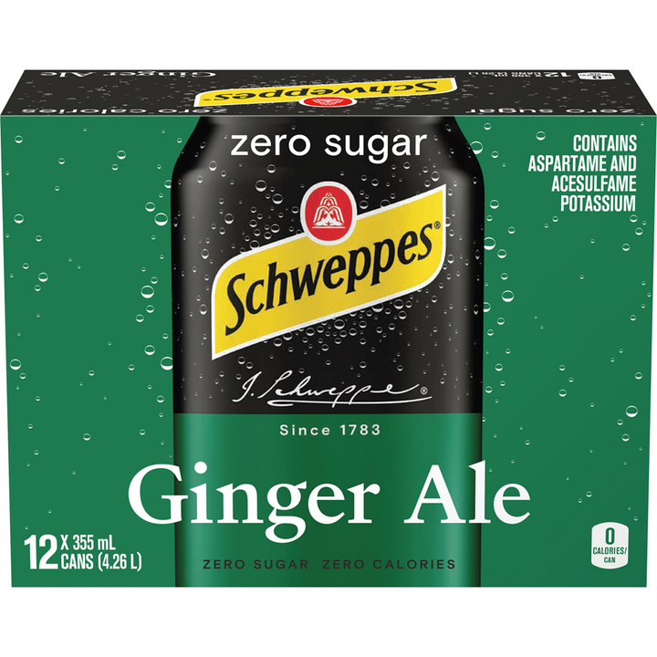 Schweppes - Ginger Ale Zero Sugar - Case - 12 x 355 ml - Canadian Distribution