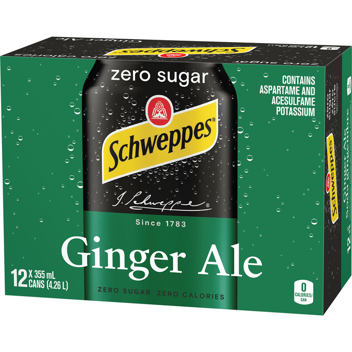 Schweppes - Ginger Ale Zero Sugar - Case - 12 x 355 ml - Canadian Distribution