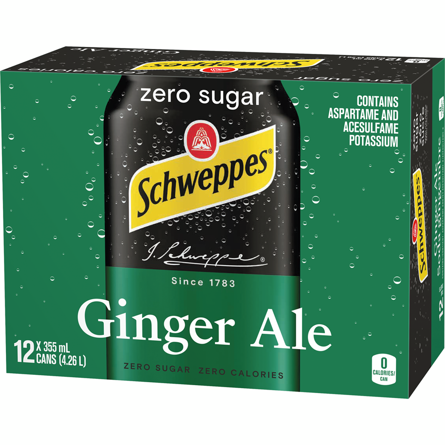 Schweppes - Ginger Ale Zero Sugar - Case - 12 x 355 ml - Canadian Distribution