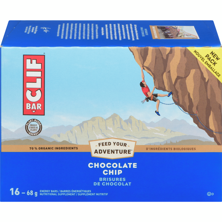 Clif - Bar Chocolate Chip 16 Energy Bars x 68 g - 1.3 kg - Canadian Distribution