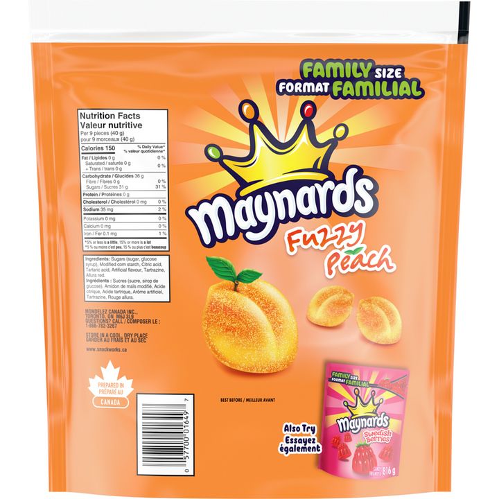 Maynards - Fuzzy Peach Candy, Gummy Candy, Bulk Candy, Family Size - 814 g - Canadian Distribution