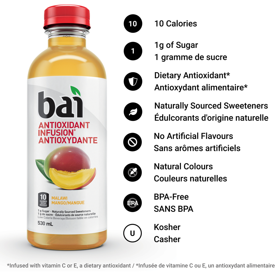 Bai - Mango Malawi, 12-Pack - Case - 12 x 530 ml - Canadian Distribution