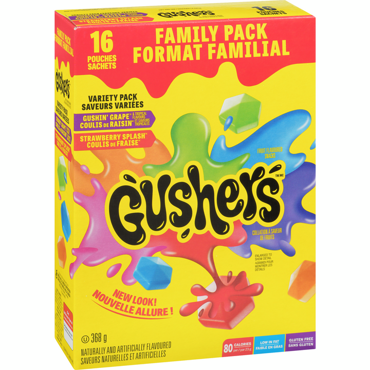 Betty Crocker - Gushers Fruit Flavoured Snacks, Variety Pack, Family Pack - 368 g - Canadian Distribution