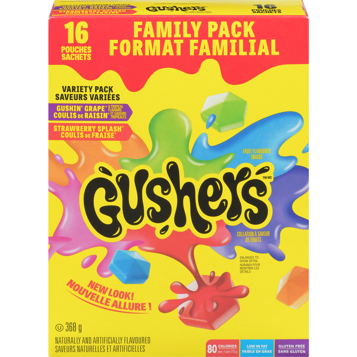 Betty Crocker - Gushers Fruit Flavoured Snacks, Variety Pack, Family Pack - 368 g - Canadian Distribution