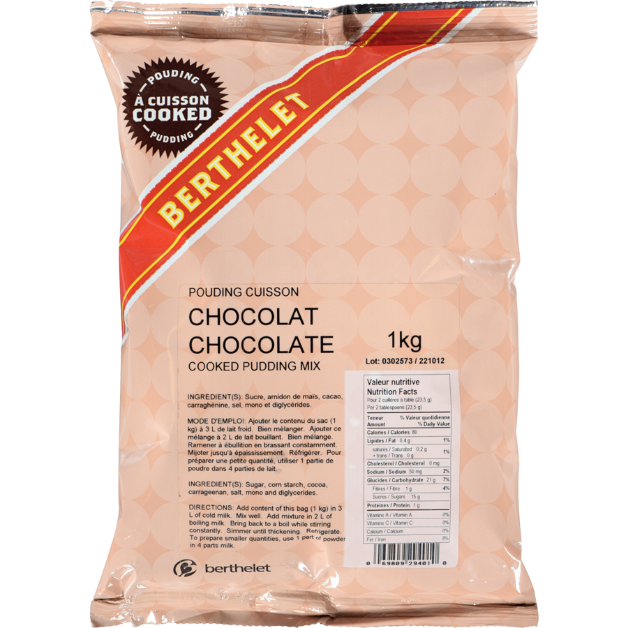 Berthelet - Cooked Pudding Mix Chocolate - 1 kg - Canadian Distribution