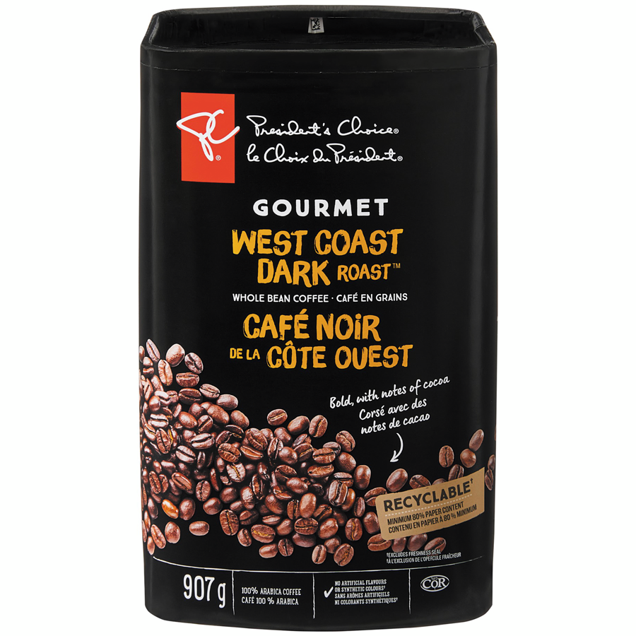 President's Choice - Gourmet West Coast Dark Roast™ Whole Bean Coffee - 907 g - Canadian Distribution