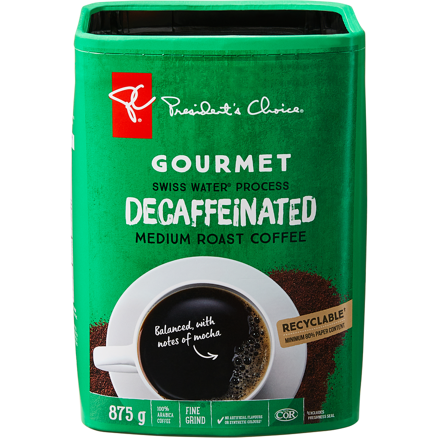 President's Choice - Gourmet Swiss Water Process Decaffeinated Medium Roast Fine Grind Coffee - 875 g - Canadian Distribution