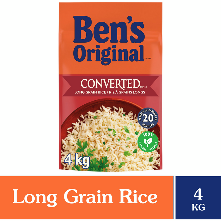 Bens - CONVERTED Long Grain Parboiled Rice - 4 kg - Canadian Distribution