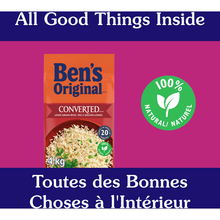 Bens - CONVERTED Long Grain Parboiled Rice - 4 kg - Canadian Distribution