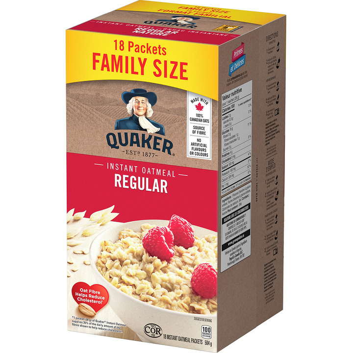 Quaker - Regular Family Size Instant Oatmeal - 504 g - Canadian Distribution