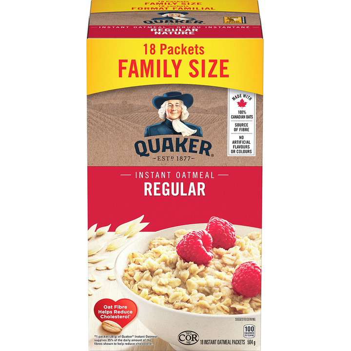 Quaker - Regular Family Size Instant Oatmeal - 504 g - Canadian Distribution