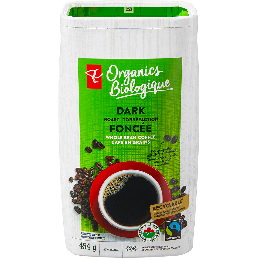 PC Organics - Dark Roast Whole Bean Coffee - 454 g - Canadian Distribution