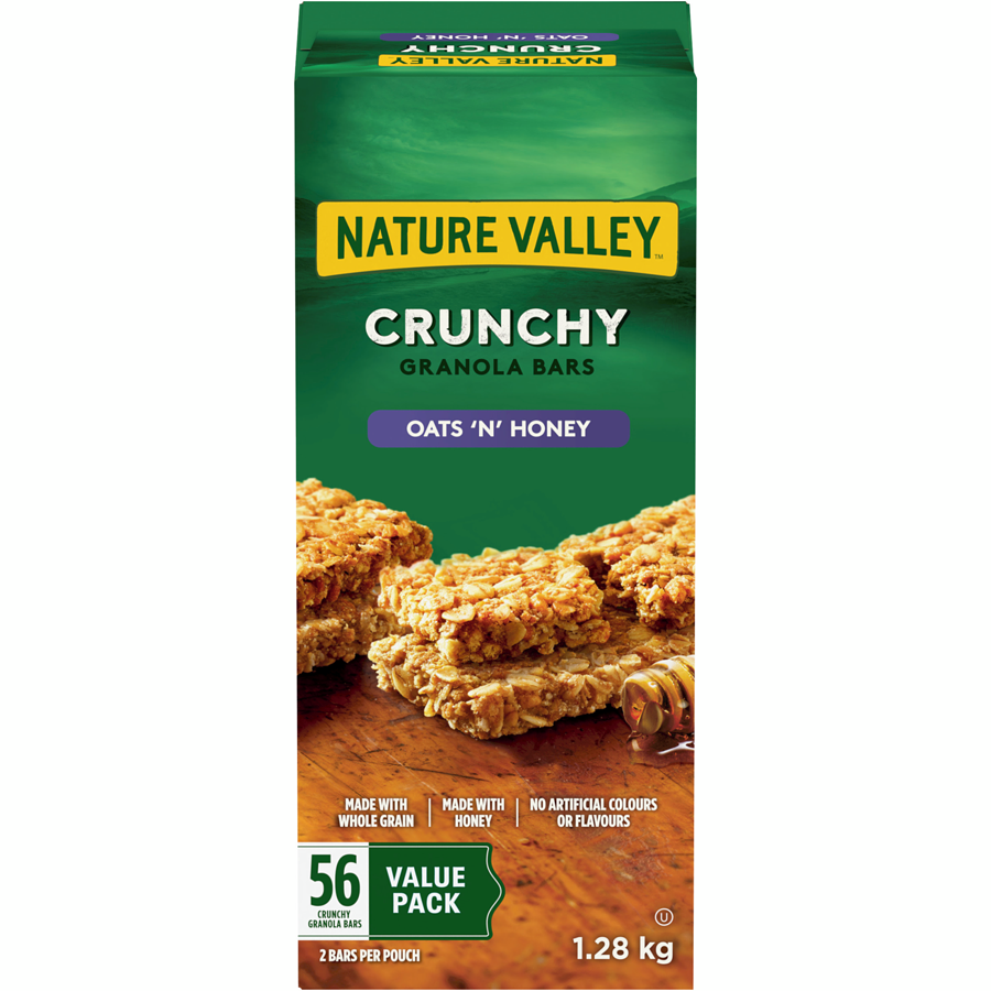 Nature Valley - Crunchy Oats 'n' Honey Granola Bars 28 CT, 56 Bars - 1.28 kg - Canadian Distribution