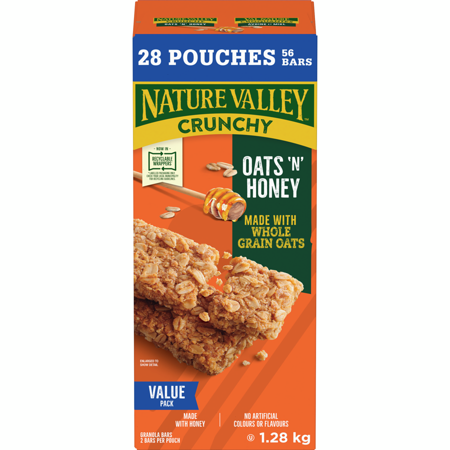 Nature Valley - Crunchy Oats 'n' Honey Granola Bars 28 CT, 56 Bars - 1.28 kg - Canadian Distribution