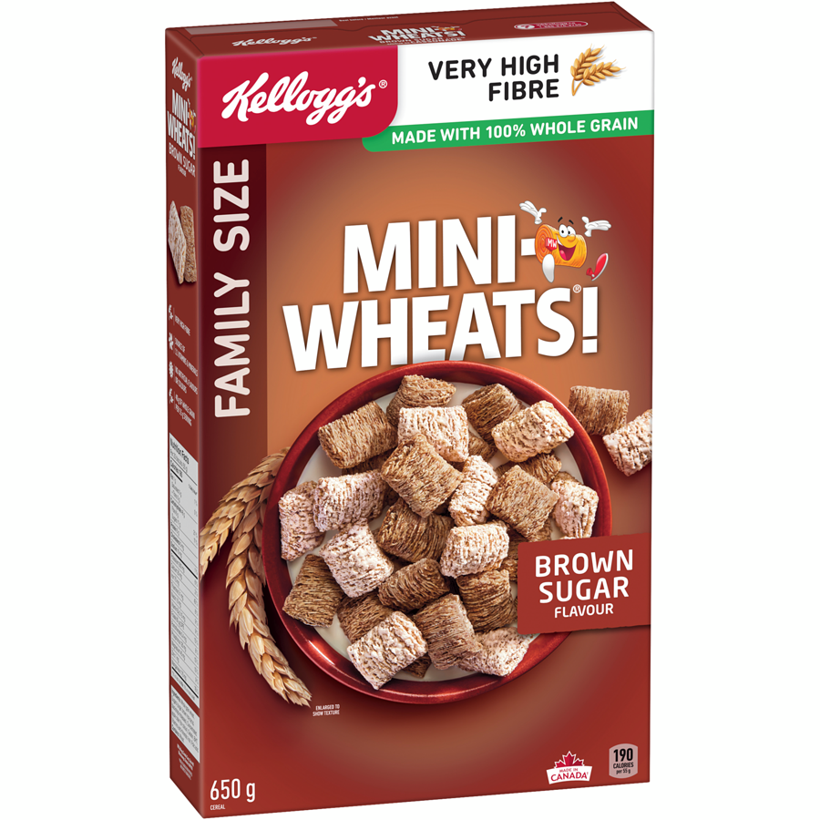 Kelloggs - Mini Wheats Brown Sugar Flavour Family Size Cereal - 650 g - Canadian Distribution