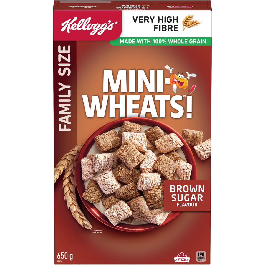 Kelloggs - Mini Wheats Brown Sugar Flavour Family Size Cereal - 650 g - Canadian Distribution