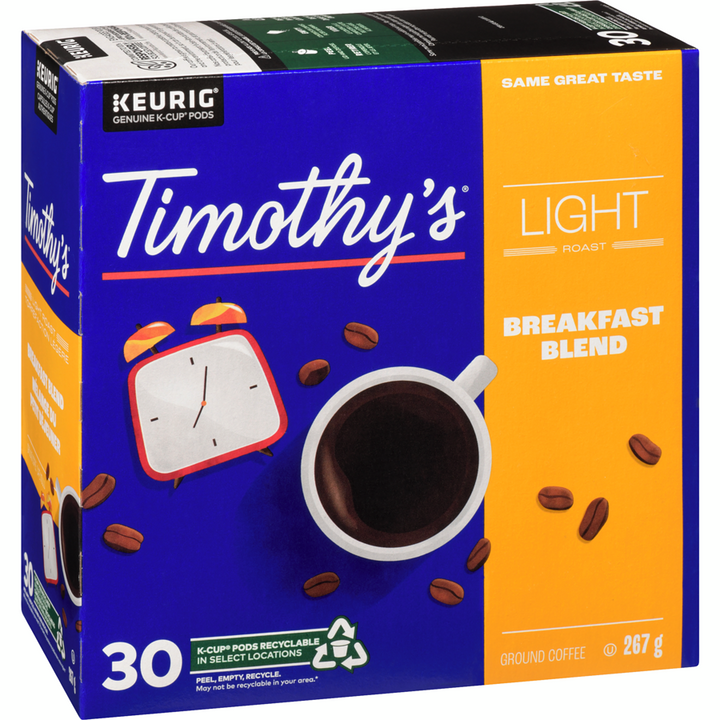 Timothy's - Breakfast Blend, Light Roast, K-Cup Coffee Pods, 30 Count - 30 each - Canadian Distribution