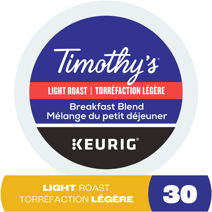 Timothy's - Breakfast Blend, Light Roast, K-Cup Coffee Pods, 30 Count - 30 each - Canadian Distribution