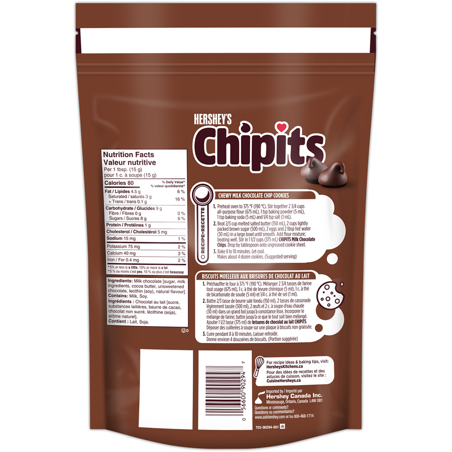 Hershey's - Chipits Milk Chocolate Chips, 835G - 835 g - Canadian Distribution