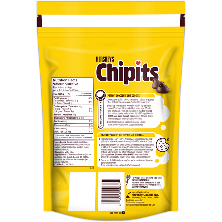 Hershey's - Chipits Pure Semi-Sweet Chocolate Chips, 925G - 925 g - Canadian Distribution