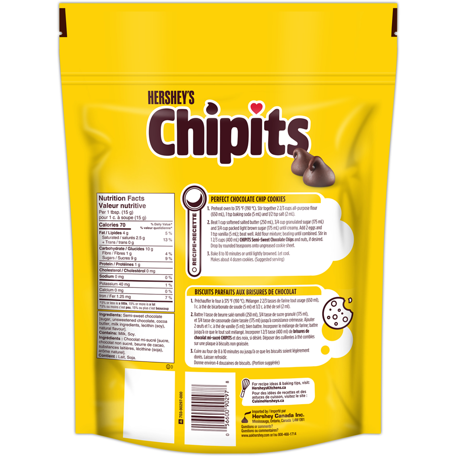 Hershey's - Chipits Pure Semi-Sweet Chocolate Chips, 1.65Kg - 1650 g - Canadian Distribution