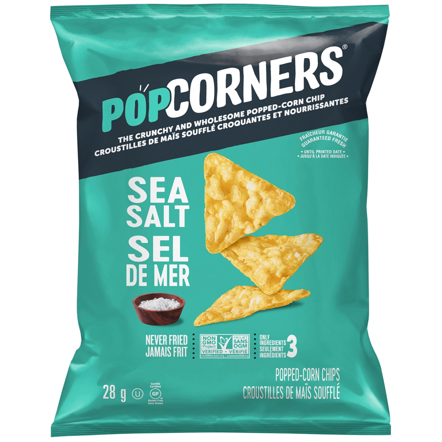 Popcorners - Popped Corn Chips, Sea Salt - Case - 40 x 28 g - Canadian Distribution