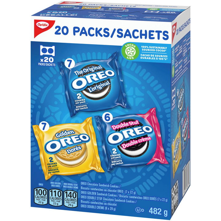 Christie - OREO, Variety Pack, School Snacks, Individually Wrapped, 20 Packs - 482 g - Canadian Distribution