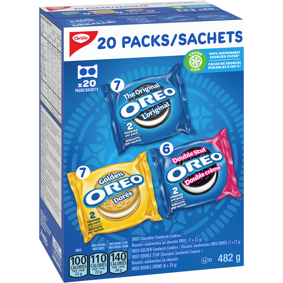 Christie - OREO, Variety Pack, School Snacks, Individually Wrapped, 20 Packs - 482 g - Canadian Distribution