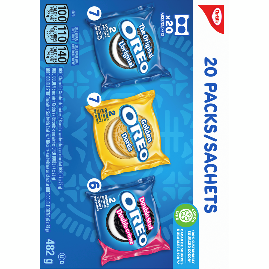 Christie - OREO, Variety Pack, School Snacks, Individually Wrapped, 20 Packs - 482 g - Canadian Distribution