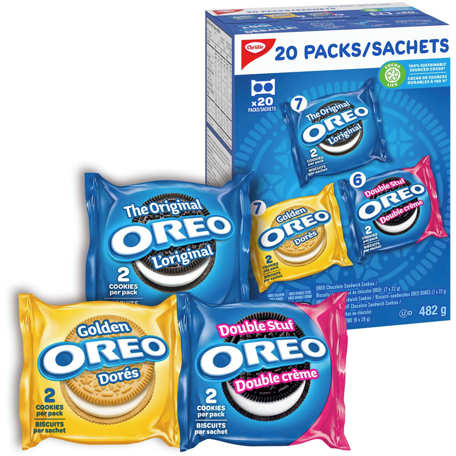 Christie - OREO, Variety Pack, School Snacks, Individually Wrapped, 20 Packs - 482 g - Canadian Distribution