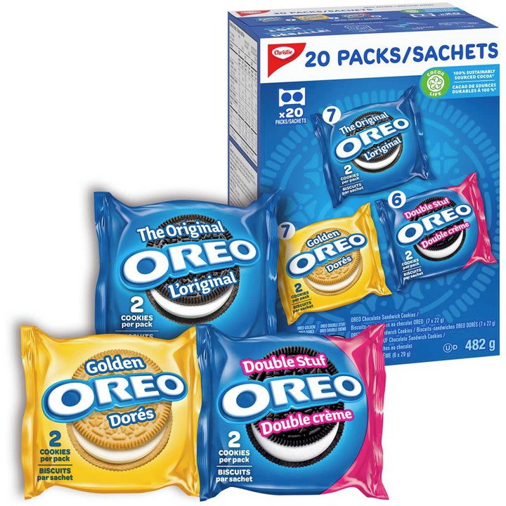 Christie - OREO, Variety Pack, School Snacks, Individually Wrapped, 20 Packs - 482 g - Canadian Distribution