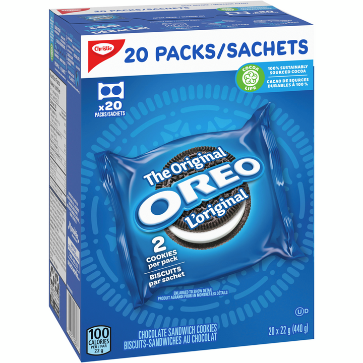 Christie - OREO, Chocolate Sandwich Cookies, Individually wrapped, 20 packs - 440 g - Canadian Distribution