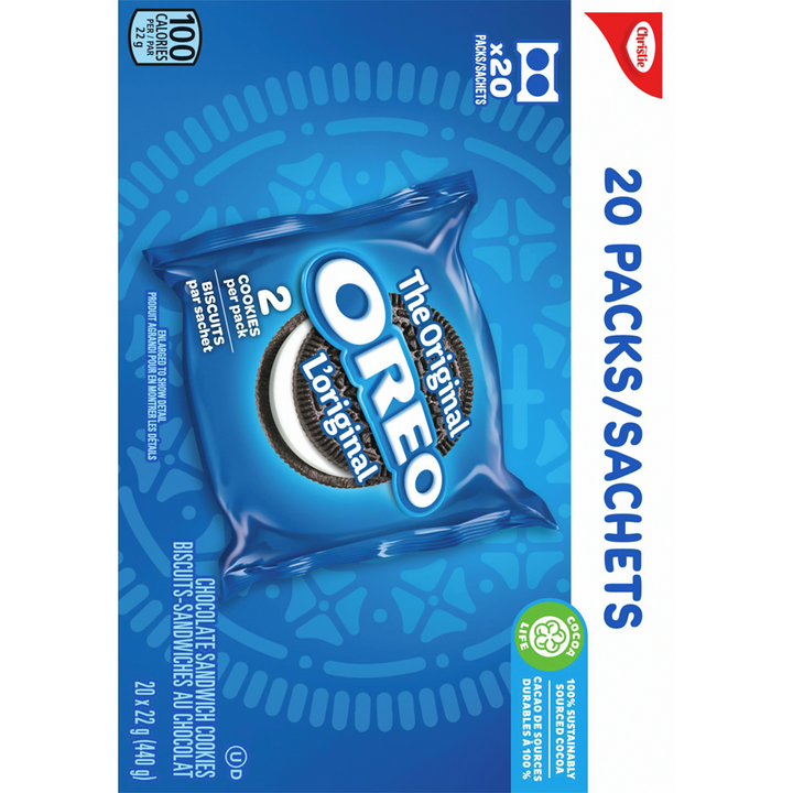 Christie - OREO, Chocolate Sandwich Cookies, Individually wrapped, 20 packs - 440 g - Canadian Distribution