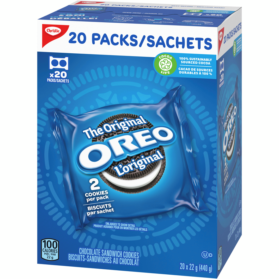 Christie - OREO, Chocolate Sandwich Cookies, Individually wrapped, 20 packs - 440 g - Canadian Distribution