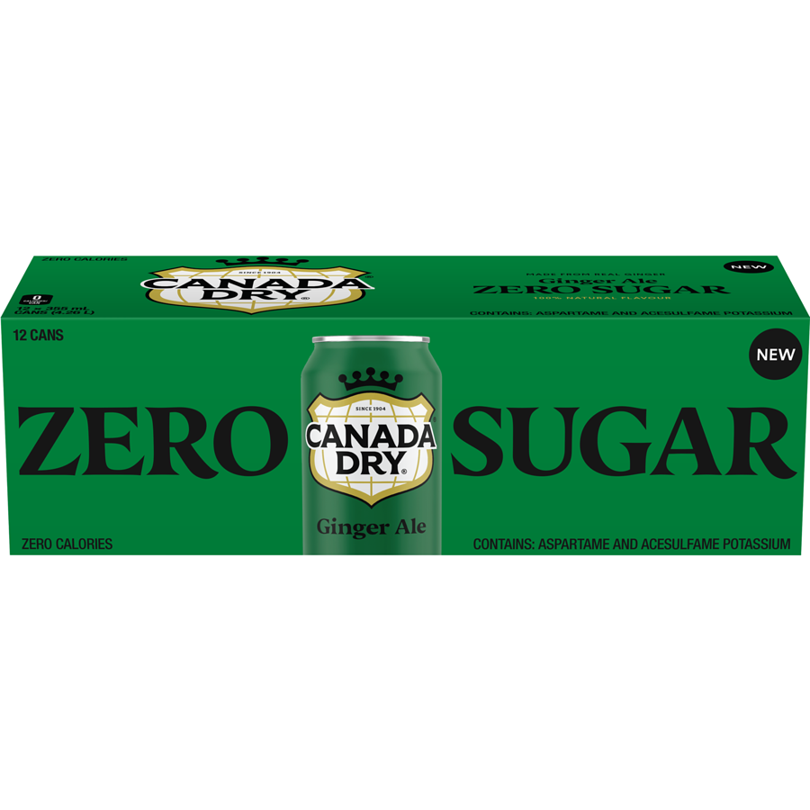 Canada Dry - ZERO Sugar Ginger Ale, 12-Pack - Case - 12 x 355 ml - Canadian Distribution